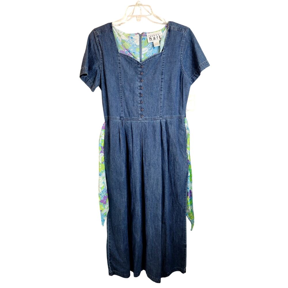 NWT Keren Hart Jean Maxi Dress Women's Size Small Blue Denim V-Neck Short Sleeve